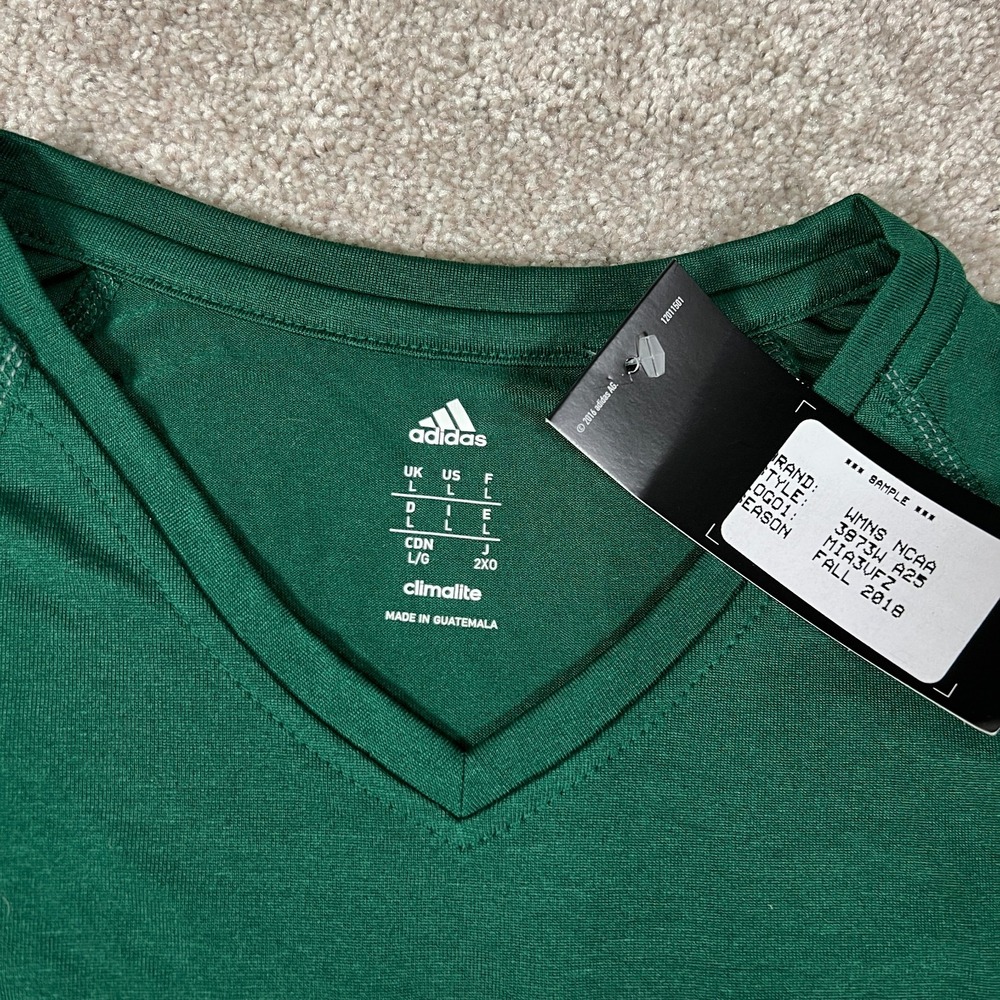 Adidas Womens L Green Graphic V-Neck Miami NCAA Climalite Football T-Shirt NWT - Picture 3 of 5